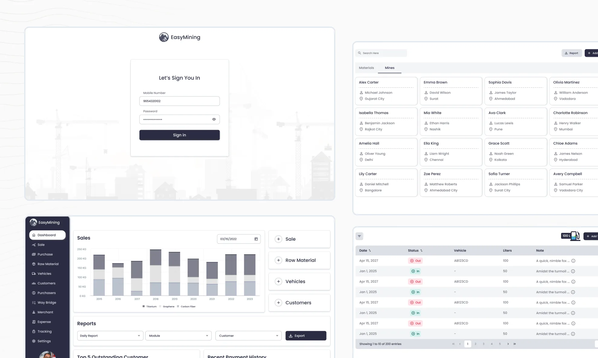 EasyMining quarry management platform product interface