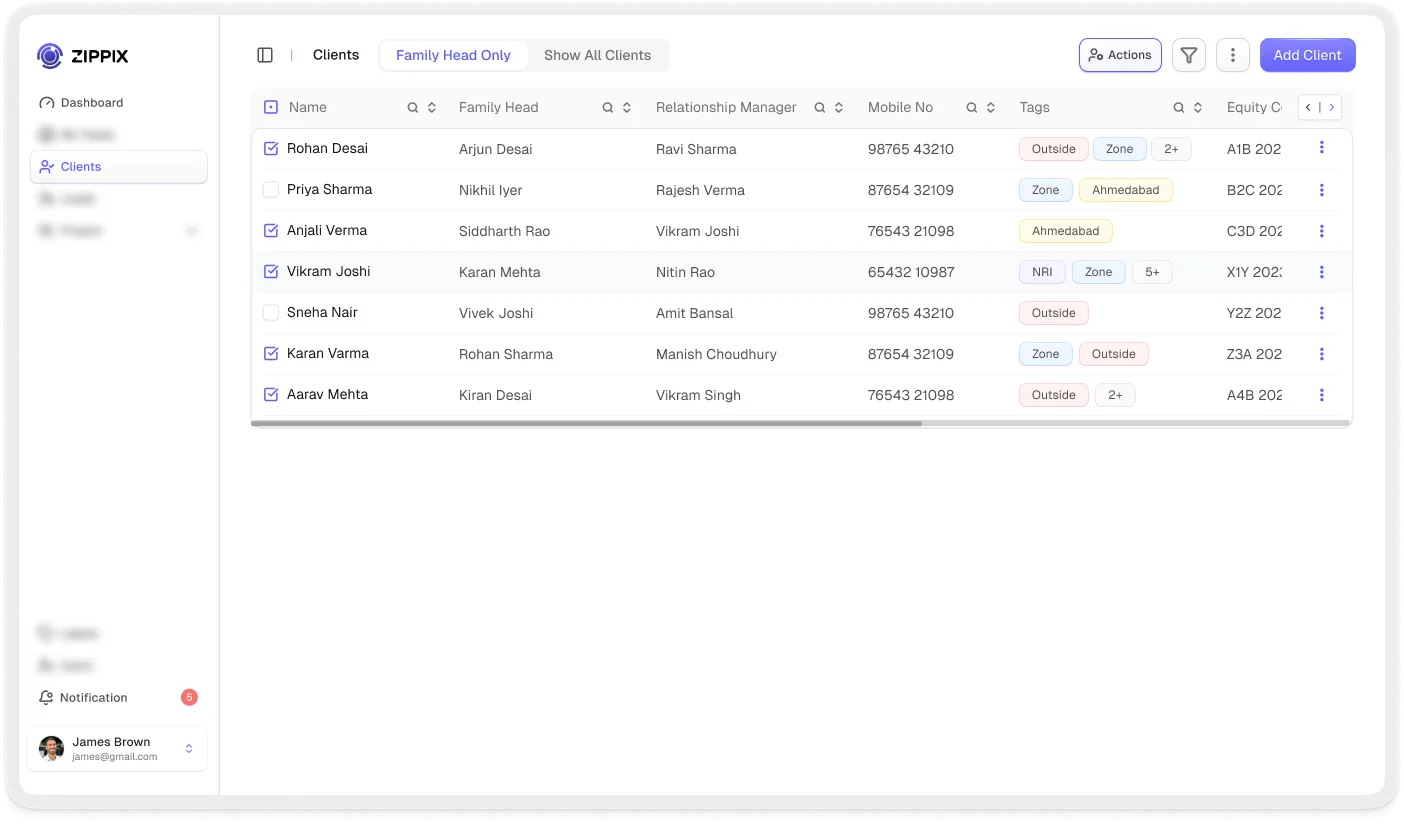 Zippix financial operations dashboard — Advanced filters and smart search